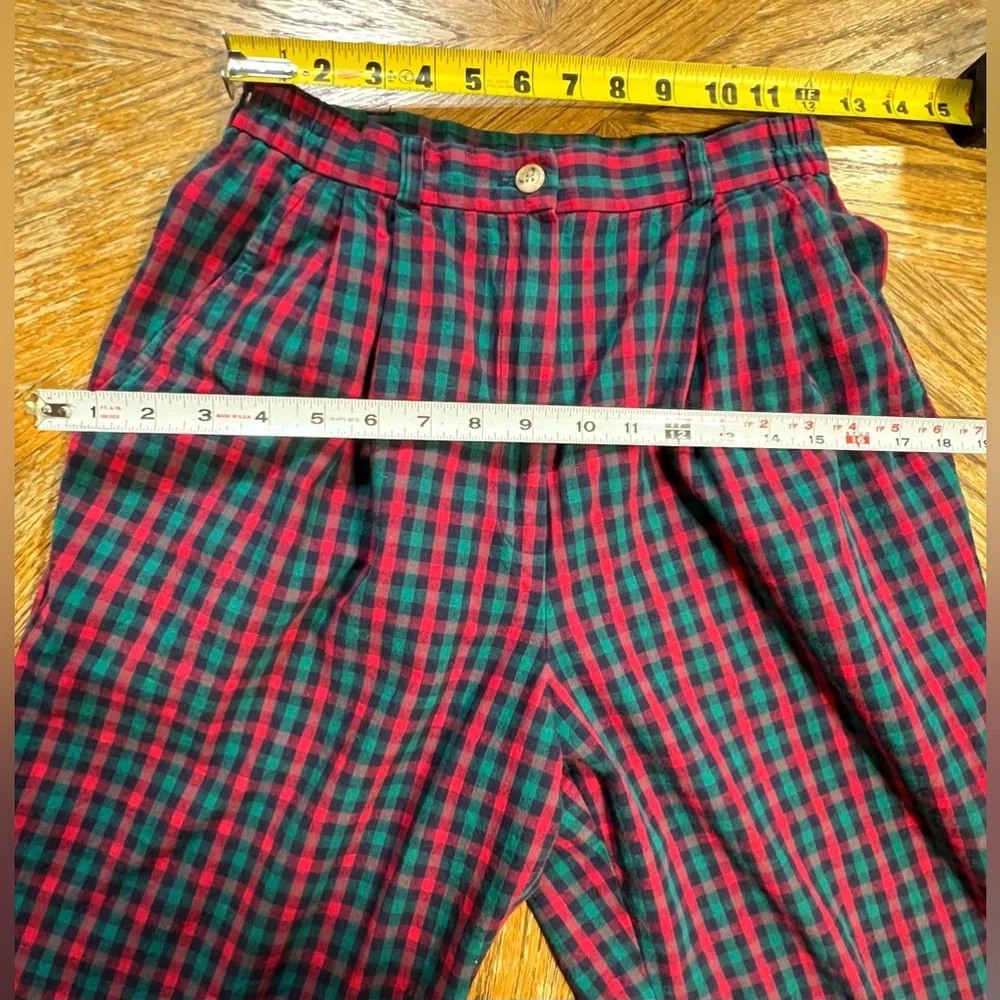 VINTAGE 80s tartan plaid check cotton trouser pants high waisted preppy academia